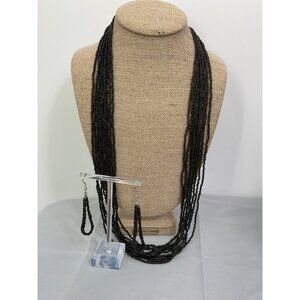 Black Beaded Necklace & Earring Set By Paparazzi